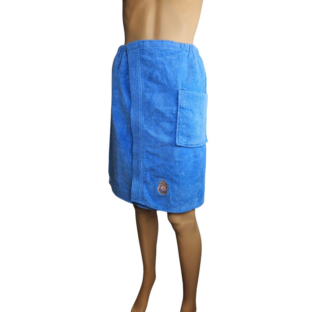 1960s Blue Terry Cloth Sea Island Loungewear Sauna Bathrobe Towel Wrap Size OS